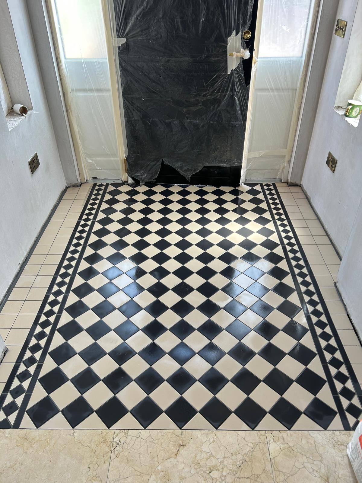 Victorian black and white floor tiling restoration in Dublin hallway
