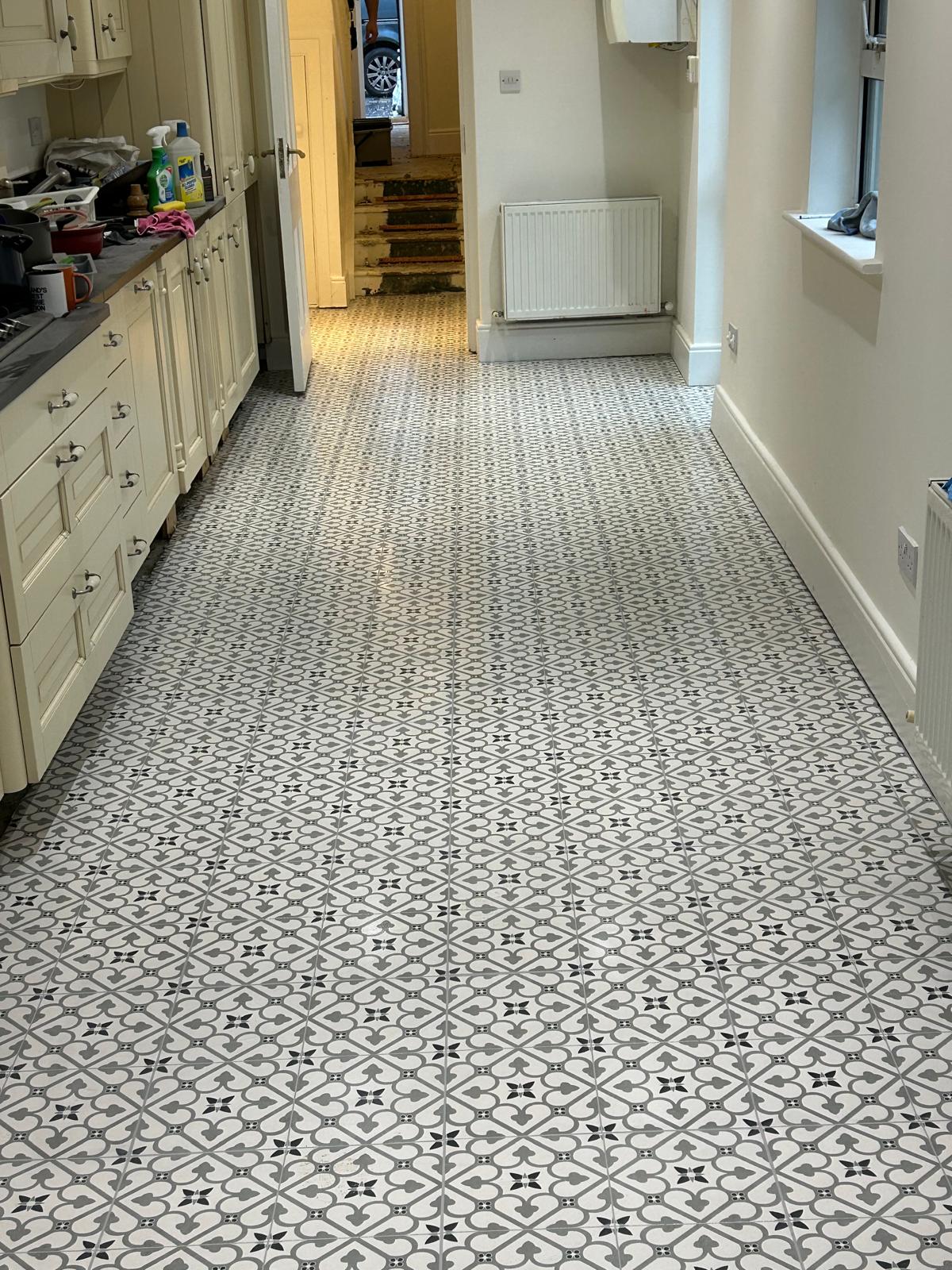 Kitchen floor tiling with decorative geometric pattern in Dublin
