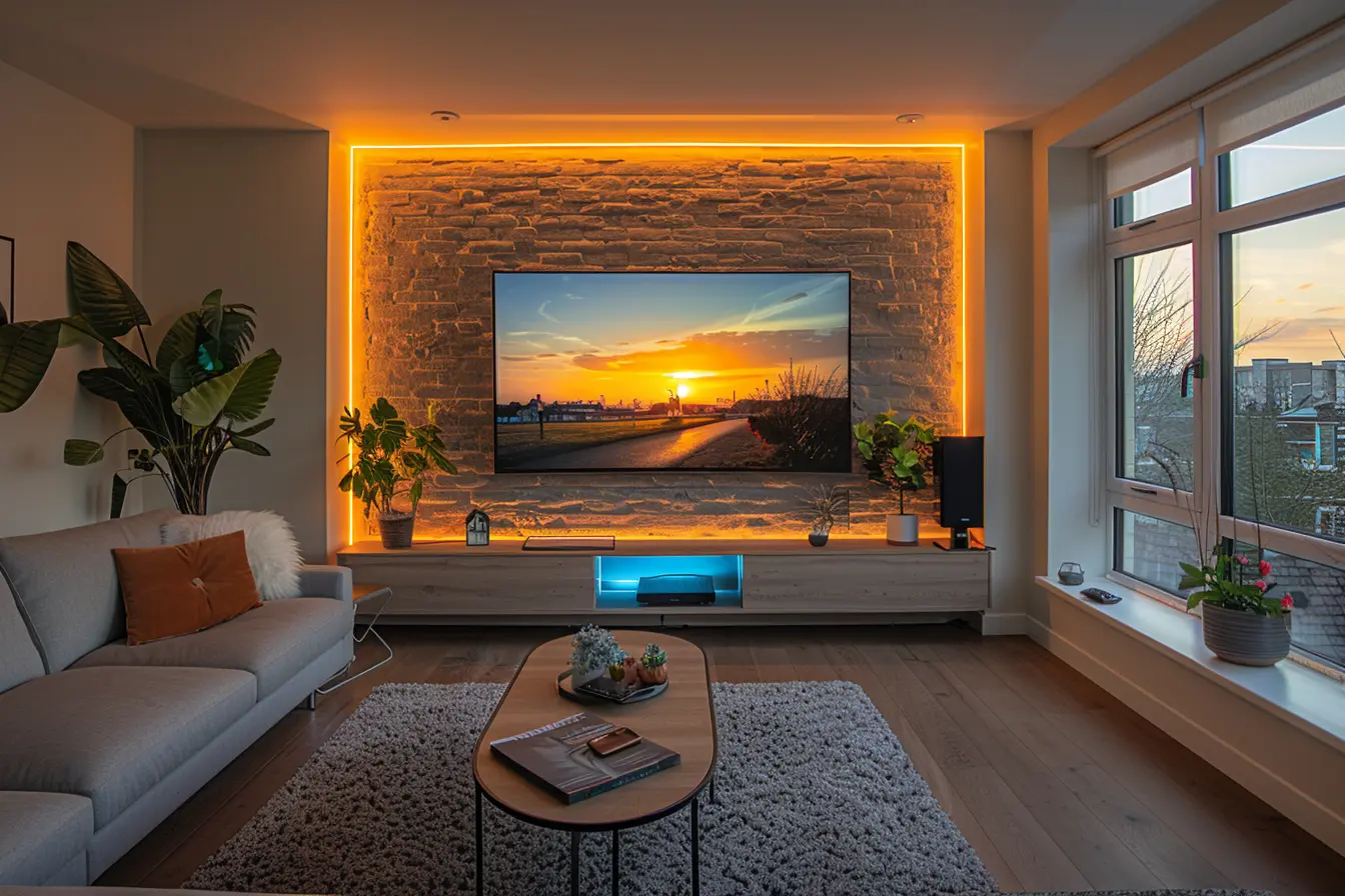 Large TV securely wall mounted in modern Dublin apartment